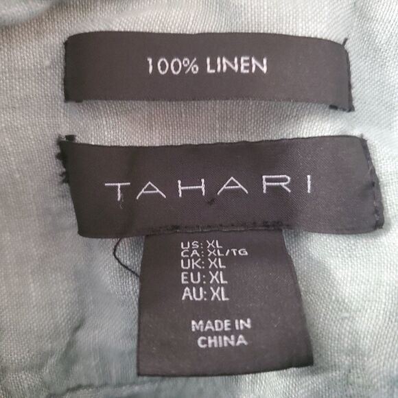 Tahari Blue Linen Long Sleeve Button Down Top (XL) - Picture 5 of 5